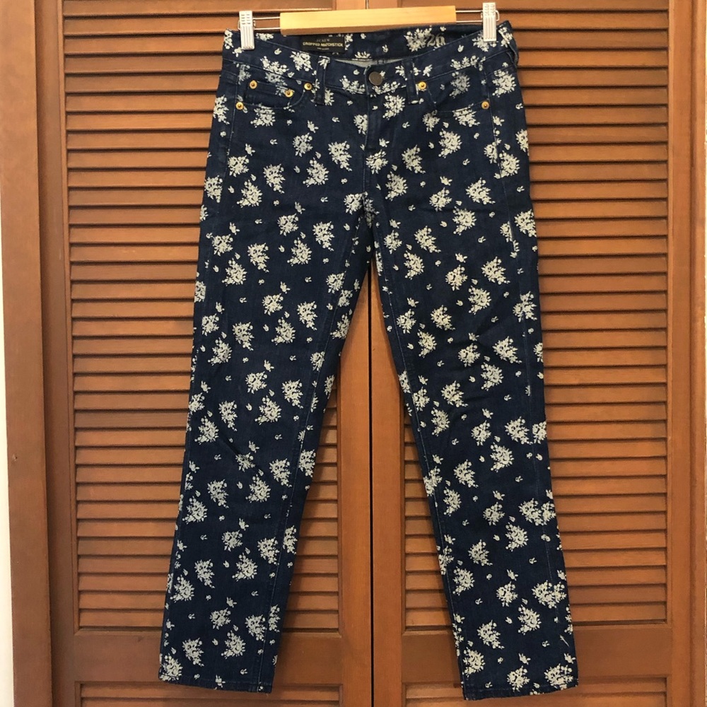 J. Crew indigo floral cropped matchstick jeans 26